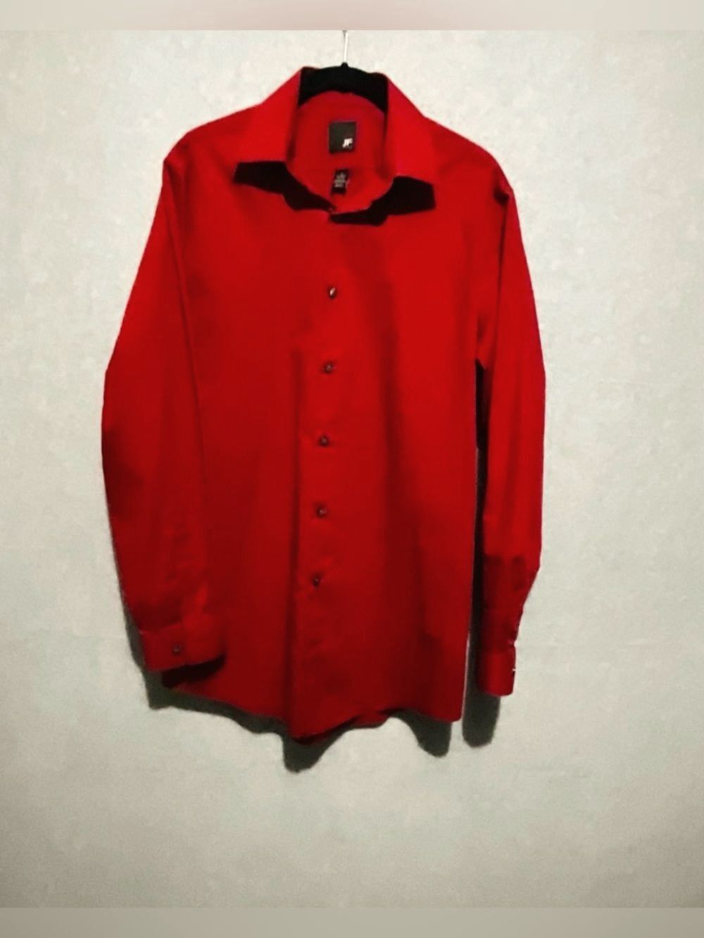 JF J. Ferrar Slim Fit Red Dress Shirt Long Sleeve Size M 15-15.5 Business Casual